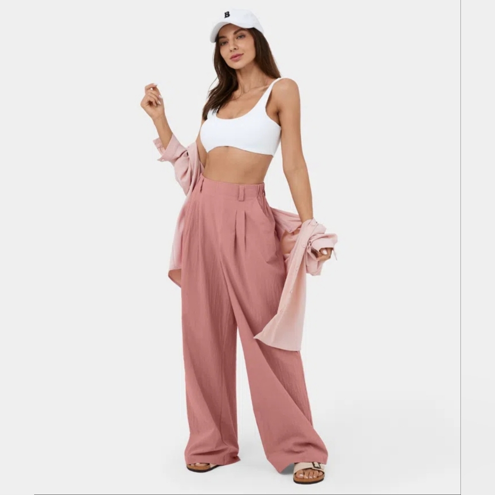 NWT High Waisted Plicated Side Pocket Wide Leg Palazzo Cotton Pants🍁🍁🍁